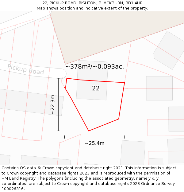 22, PICKUP ROAD, RISHTON, BLACKBURN, BB1 4HP: Plot and title map