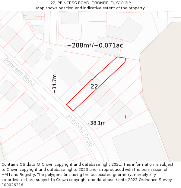 22, PRINCESS ROAD, DRONFIELD, S18 2LY: Plot and title map