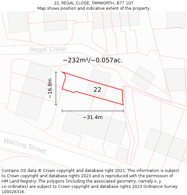 22, REGAL CLOSE, TAMWORTH, B77 1GT: Plot and title map