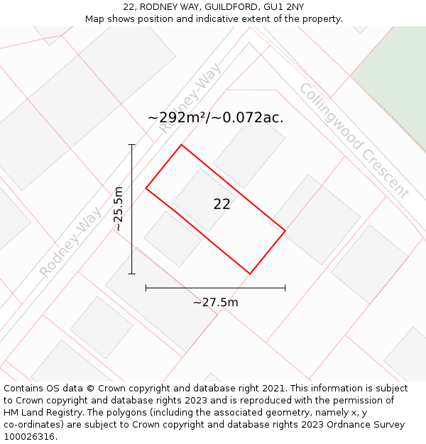 22, RODNEY WAY, GUILDFORD, GU1 2NY: Plot and title map