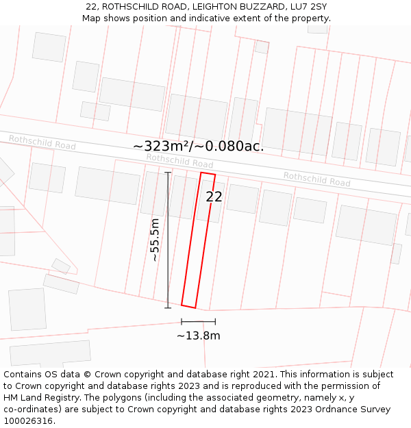 22, ROTHSCHILD ROAD, LEIGHTON BUZZARD, LU7 2SY: Plot and title map