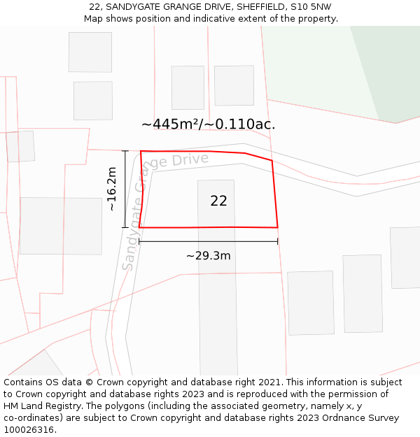 22, SANDYGATE GRANGE DRIVE, SHEFFIELD, S10 5NW: Plot and title map