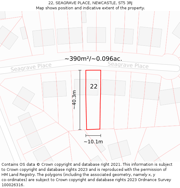 22, SEAGRAVE PLACE, NEWCASTLE, ST5 3RJ: Plot and title map