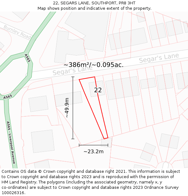 22, SEGARS LANE, SOUTHPORT, PR8 3HT: Plot and title map