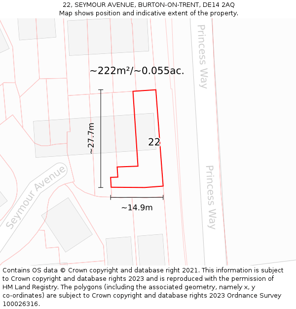 22, SEYMOUR AVENUE, BURTON-ON-TRENT, DE14 2AQ: Plot and title map