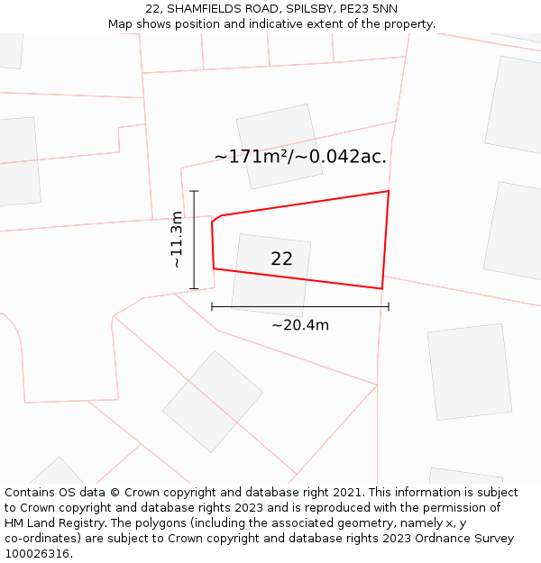 22, SHAMFIELDS ROAD, SPILSBY, PE23 5NN: Plot and title map