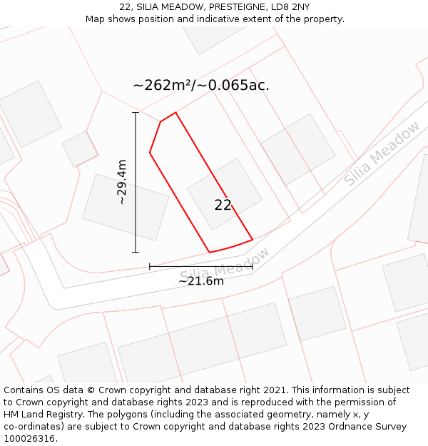 22, SILIA MEADOW, PRESTEIGNE, LD8 2NY: Plot and title map