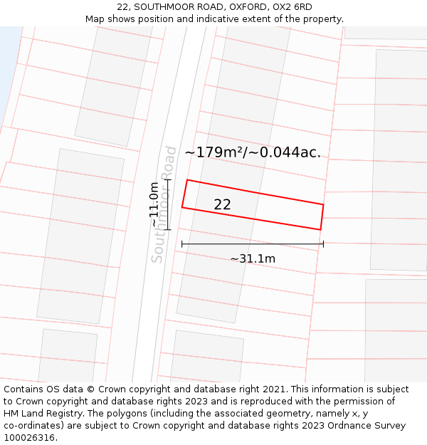 22, SOUTHMOOR ROAD, OXFORD, OX2 6RD: Plot and title map