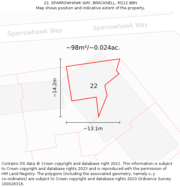 22, SPARROWHAWK WAY, BRACKNELL, RG12 8BN: Plot and title map