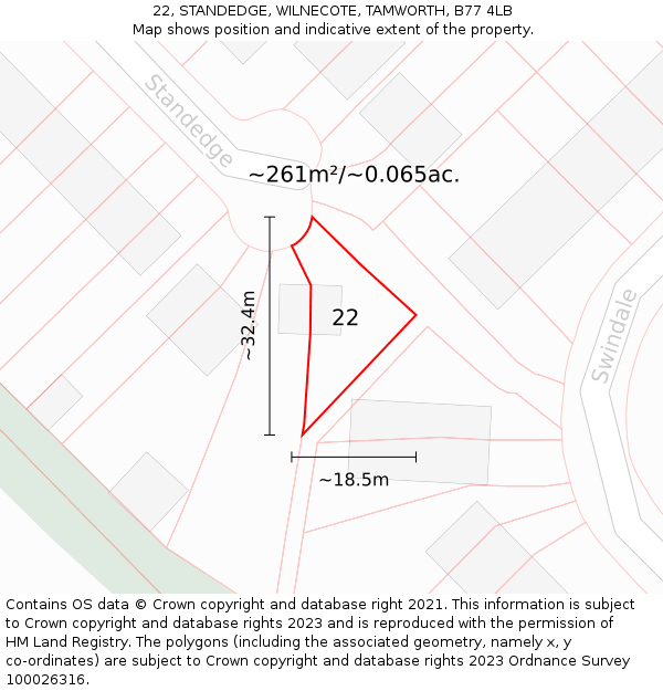 22, STANDEDGE, WILNECOTE, TAMWORTH, B77 4LB: Plot and title map