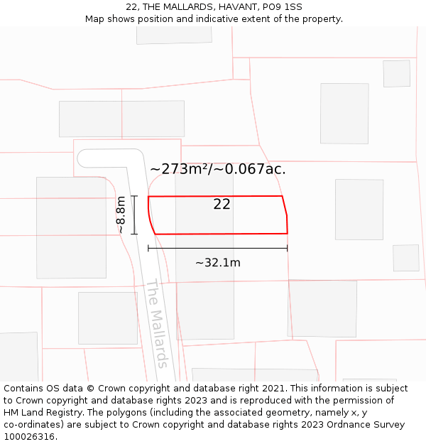 22, THE MALLARDS, HAVANT, PO9 1SS: Plot and title map