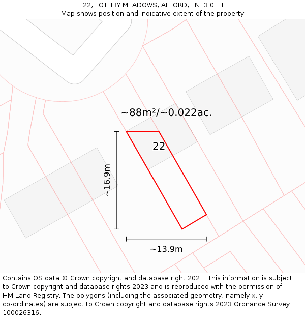 22, TOTHBY MEADOWS, ALFORD, LN13 0EH: Plot and title map