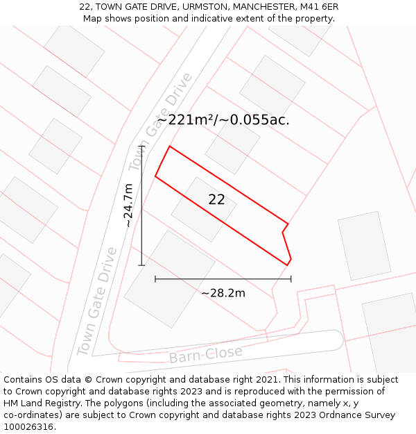 22, TOWN GATE DRIVE, URMSTON, MANCHESTER, M41 6ER: Plot and title map