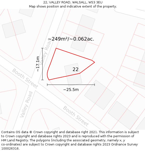 22, VALLEY ROAD, WALSALL, WS3 3EU: Plot and title map