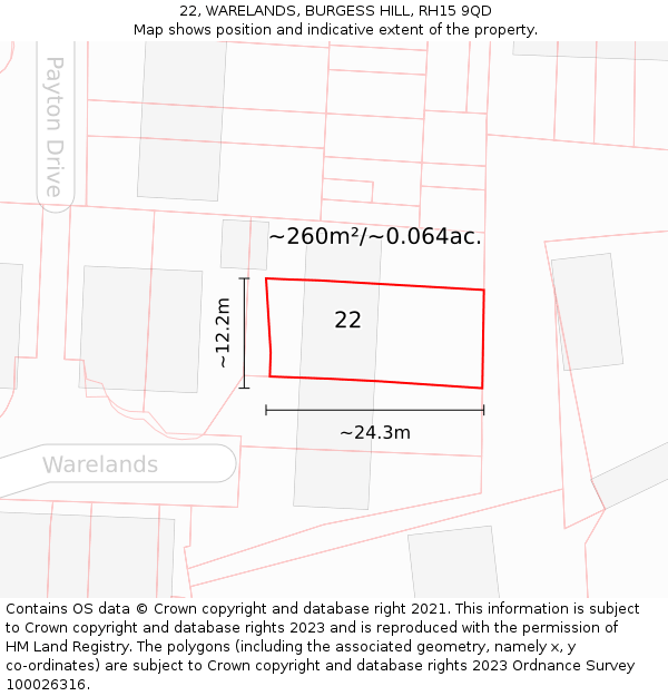 22, WARELANDS, BURGESS HILL, RH15 9QD: Plot and title map