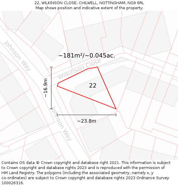 22, WILKINSON CLOSE, CHILWELL, NOTTINGHAM, NG9 6RL: Plot and title map