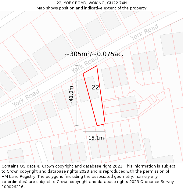 22, YORK ROAD, WOKING, GU22 7XN: Plot and title map