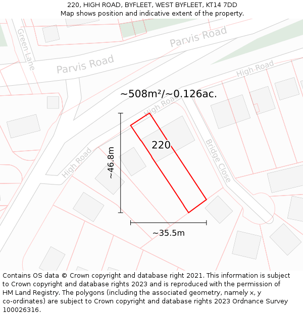 220, HIGH ROAD, BYFLEET, WEST BYFLEET, KT14 7DD: Plot and title map