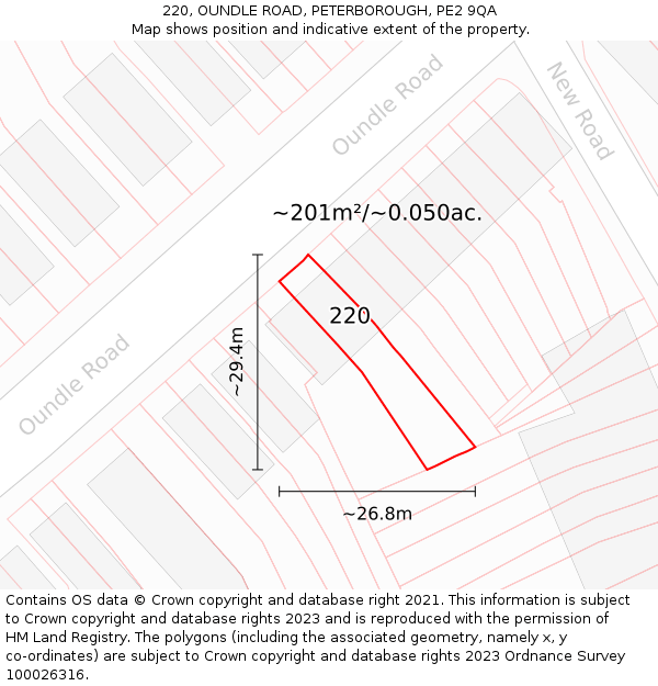 220, OUNDLE ROAD, PETERBOROUGH, PE2 9QA: Plot and title map