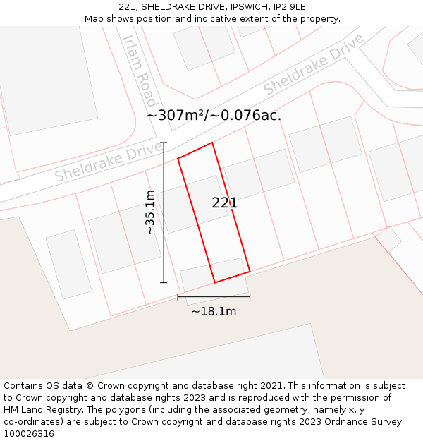 221, SHELDRAKE DRIVE, IPSWICH, IP2 9LE: Plot and title map