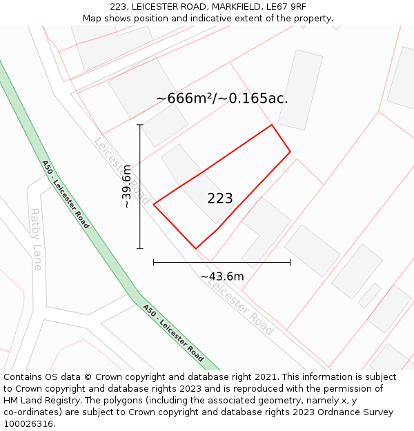 223, LEICESTER ROAD, MARKFIELD, LE67 9RF: Plot and title map