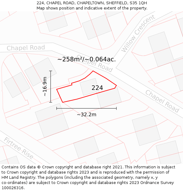 224, CHAPEL ROAD, CHAPELTOWN, SHEFFIELD, S35 1QH: Plot and title map