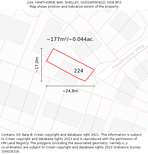 224, HAWTHORNE WAY, SHELLEY, HUDDERSFIELD, HD8 8PZ: Plot and title map