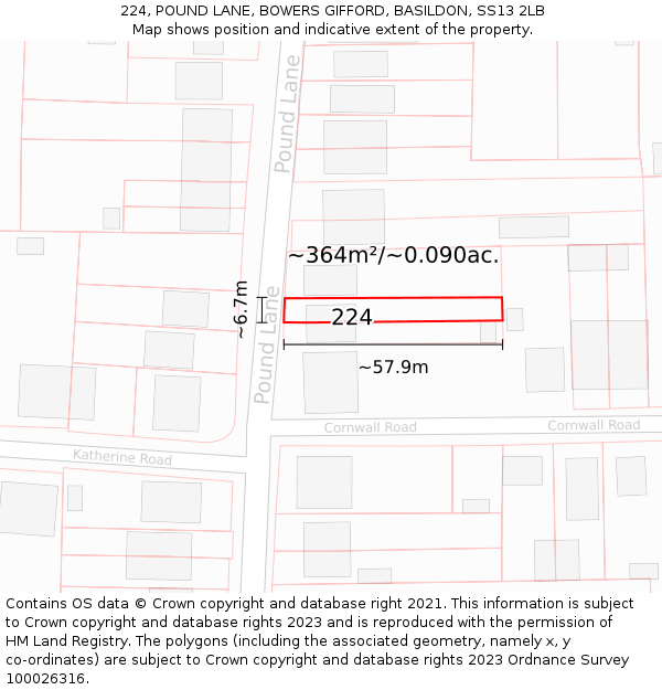 224, POUND LANE, BOWERS GIFFORD, BASILDON, SS13 2LB: Plot and title map