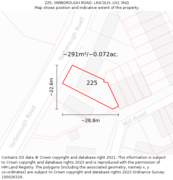 225, YARBOROUGH ROAD, LINCOLN, LN1 3NQ: Plot and title map