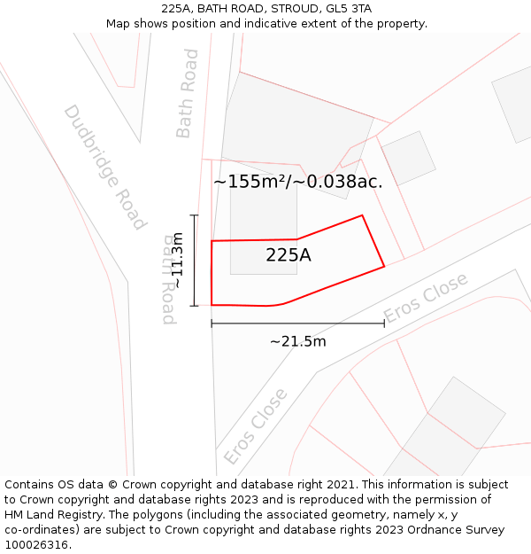 225A, BATH ROAD, STROUD, GL5 3TA: Plot and title map