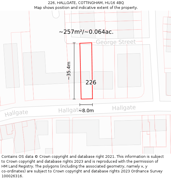 226, HALLGATE, COTTINGHAM, HU16 4BQ: Plot and title map