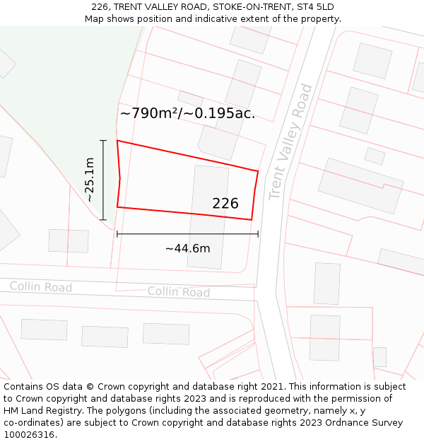 226, TRENT VALLEY ROAD, STOKE-ON-TRENT, ST4 5LD: Plot and title map