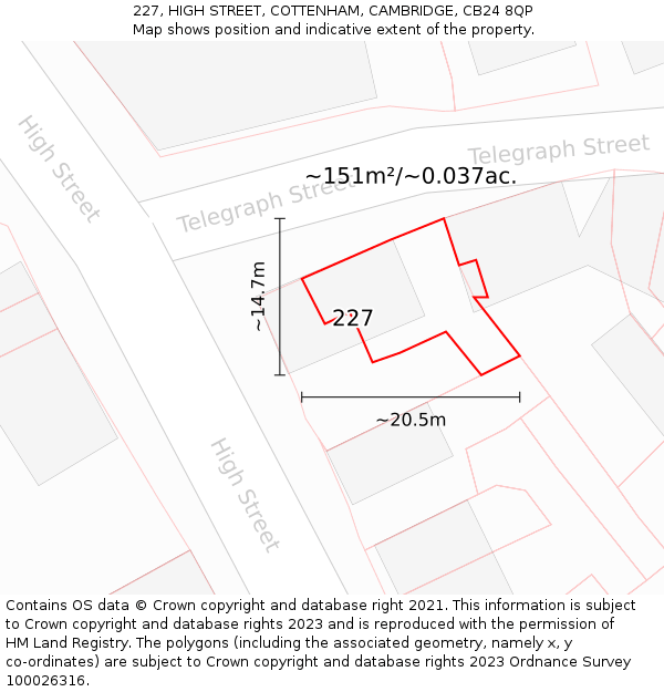 227, HIGH STREET, COTTENHAM, CAMBRIDGE, CB24 8QP: Plot and title map