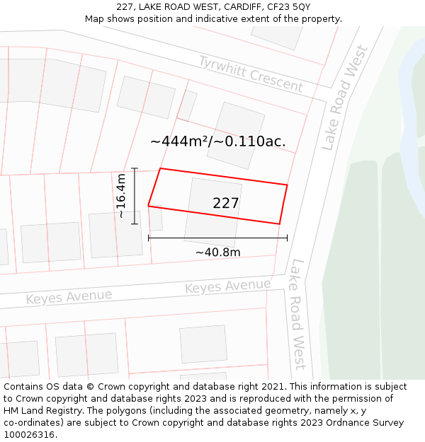 227, LAKE ROAD WEST, CARDIFF, CF23 5QY: Plot and title map