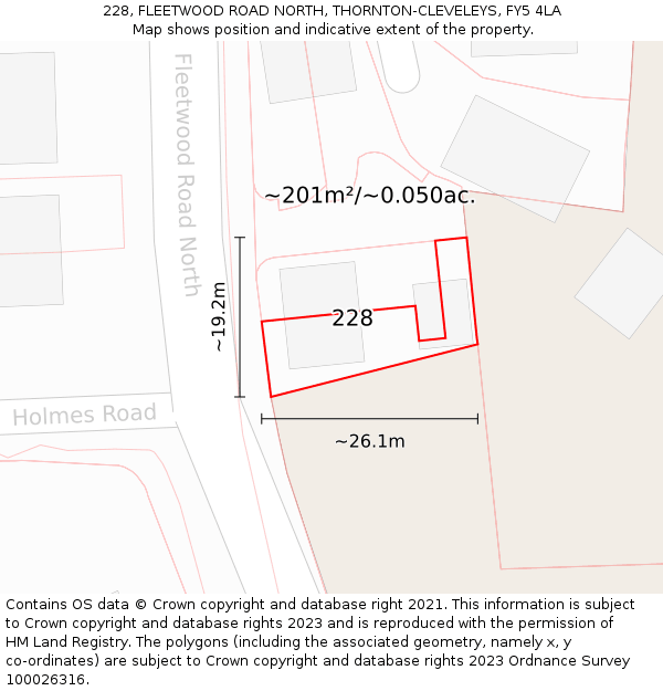 228, FLEETWOOD ROAD NORTH, THORNTON-CLEVELEYS, FY5 4LA: Plot and title map