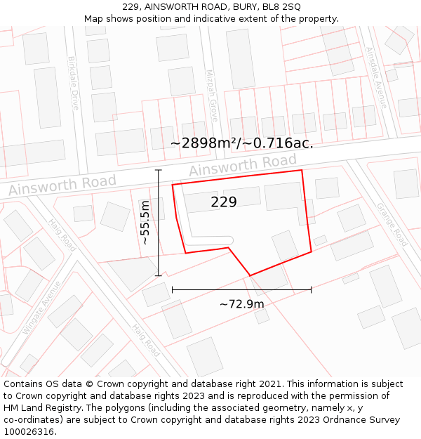 229, AINSWORTH ROAD, BURY, BL8 2SQ: Plot and title map
