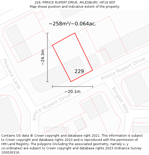 229, PRINCE RUPERT DRIVE, AYLESBURY, HP19 9DF: Plot and title map