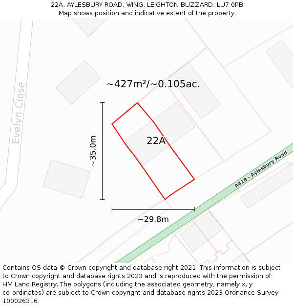 22A, AYLESBURY ROAD, WING, LEIGHTON BUZZARD, LU7 0PB: Plot and title map