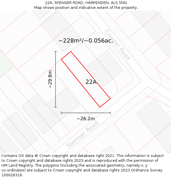 22A, SPENSER ROAD, HARPENDEN, AL5 5NN: Plot and title map