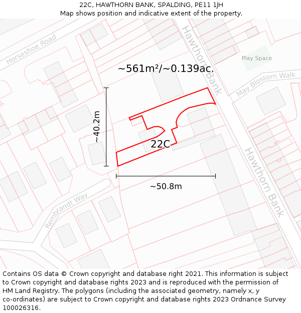 22C, HAWTHORN BANK, SPALDING, PE11 1JH: Plot and title map