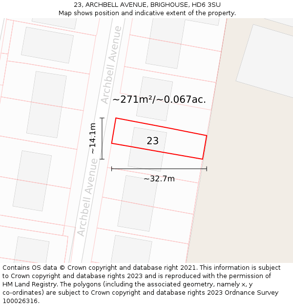 23, ARCHBELL AVENUE, BRIGHOUSE, HD6 3SU: Plot and title map