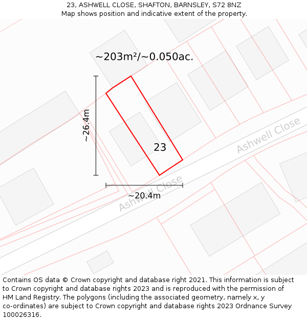 23, ASHWELL CLOSE, SHAFTON, BARNSLEY, S72 8NZ: Plot and title map