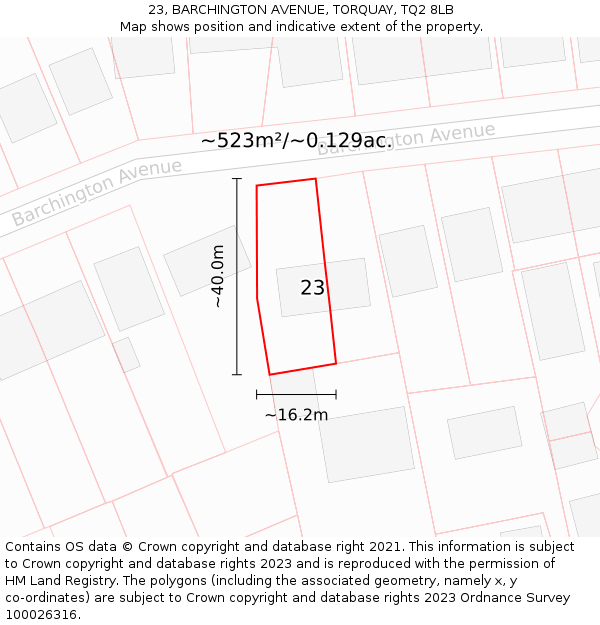 23, BARCHINGTON AVENUE, TORQUAY, TQ2 8LB: Plot and title map