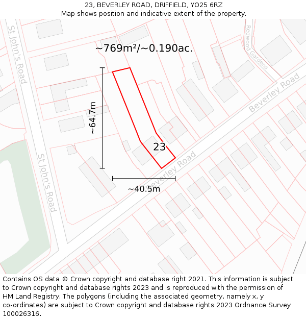 23, BEVERLEY ROAD, DRIFFIELD, YO25 6RZ: Plot and title map