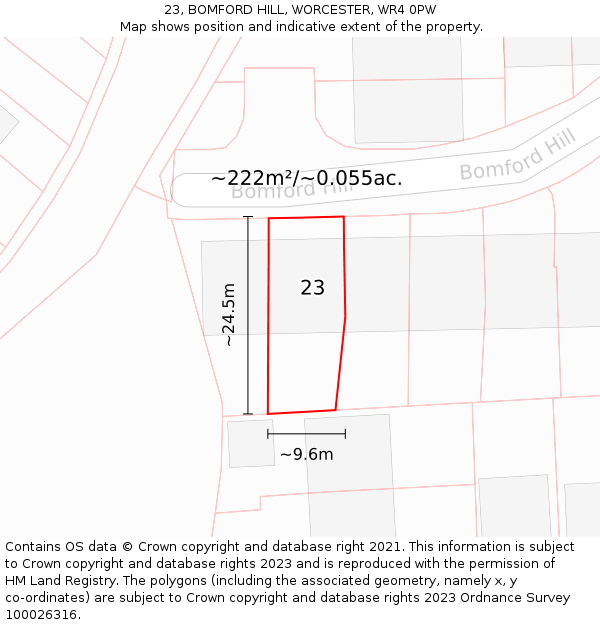 23, BOMFORD HILL, WORCESTER, WR4 0PW: Plot and title map