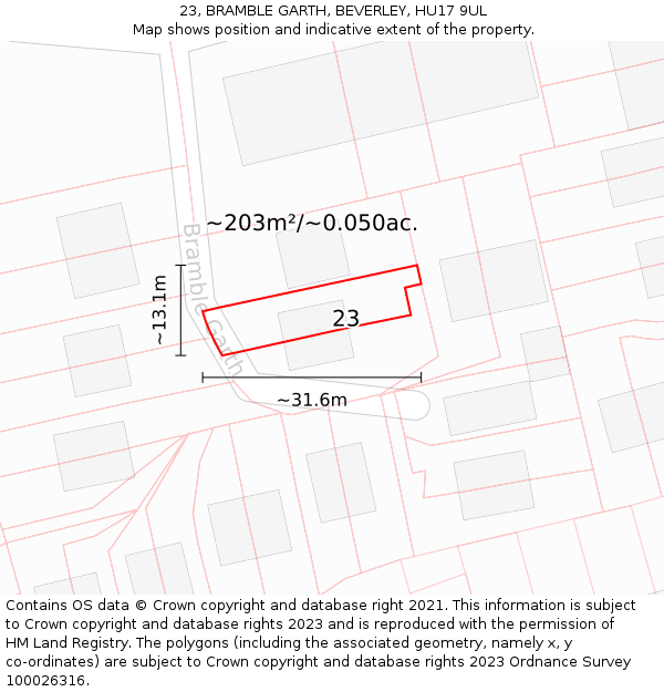 23, BRAMBLE GARTH, BEVERLEY, HU17 9UL: Plot and title map