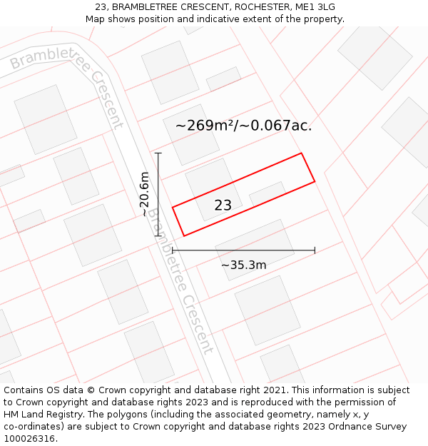 23, BRAMBLETREE CRESCENT, ROCHESTER, ME1 3LG: Plot and title map