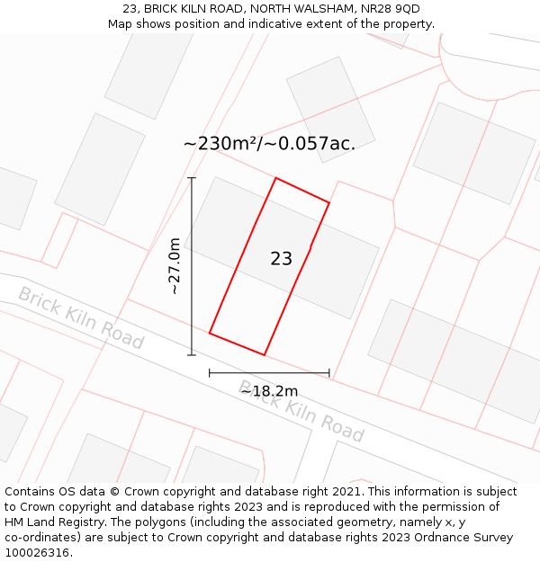 23, BRICK KILN ROAD, NORTH WALSHAM, NR28 9QD: Plot and title map