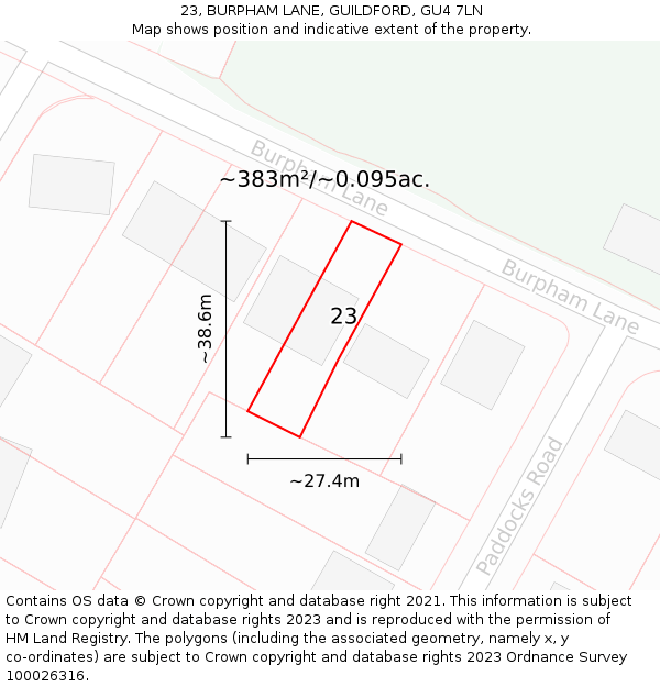 23, BURPHAM LANE, GUILDFORD, GU4 7LN: Plot and title map