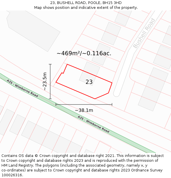 23, BUSHELL ROAD, POOLE, BH15 3HD: Plot and title map